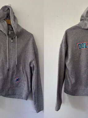 Miami Dolphins NFL Zip Up Hoodie Womens XL Gray‎ Pockets Football